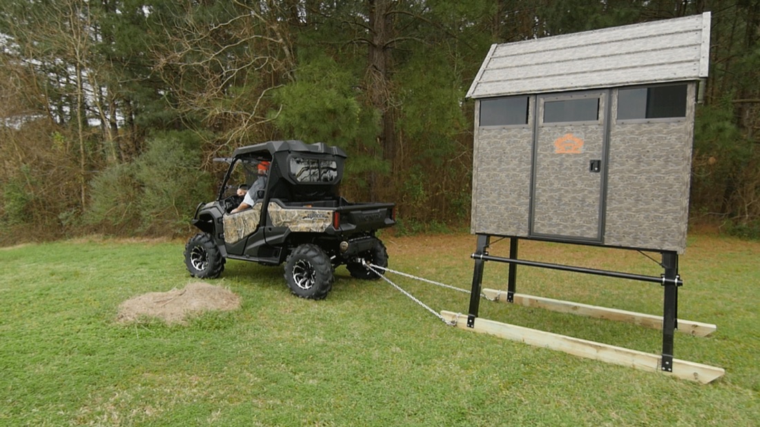 Hunting blind accessories including leg kits and feeders